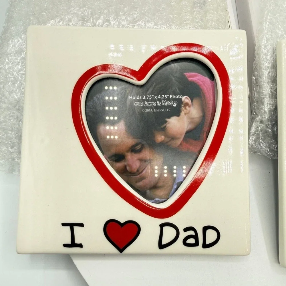 Our Name is Mud I Heart Mom & Dad Ceramic Photo Frame Set 4041700 4041701 New
